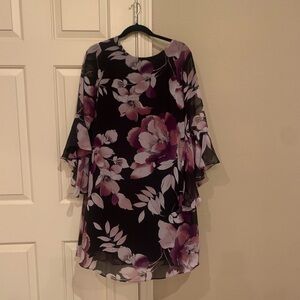 Floral Chiffon Dress - Black and Purple